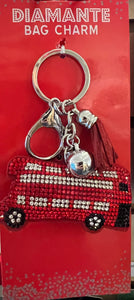Red Bus Glitter Bag Charm/Key Ring