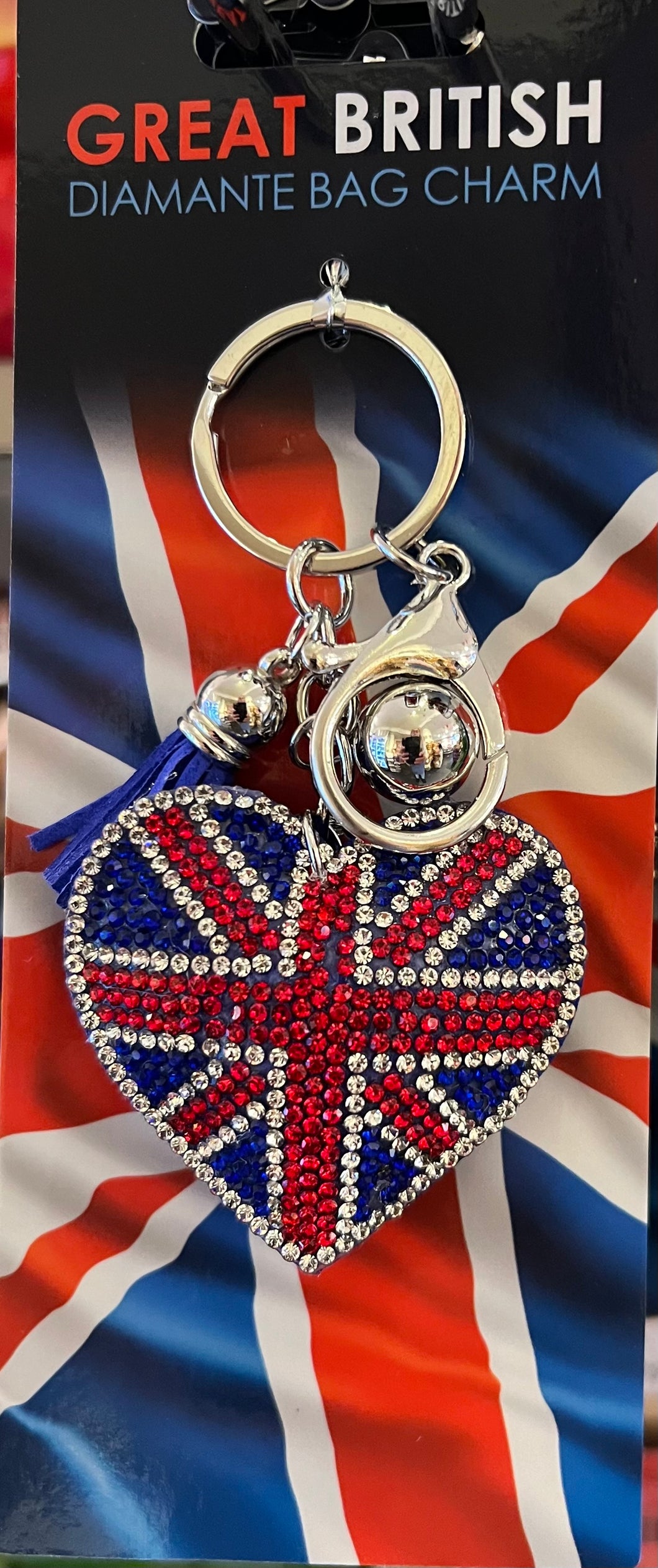 Union Jack heart Glitter Bag Charm/Key Ring